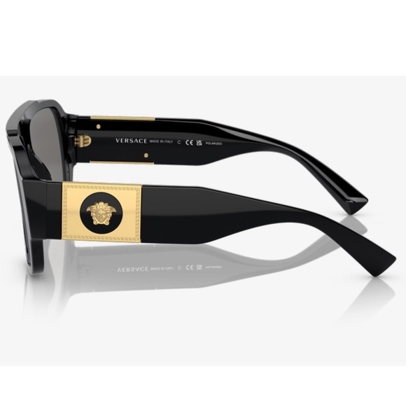 VERSACE NEW POLARIZED MEN’S BLACK GOLD SUNGLASSES WITH CASE BOX AND BOOKLET - Picture 2 of 16